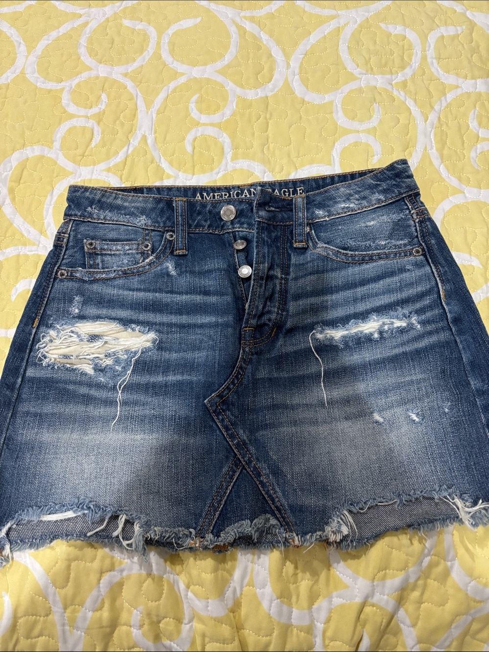 American Eagle Outfitters Distressed Denim Mini Skirt - Dark Blue Brand New
